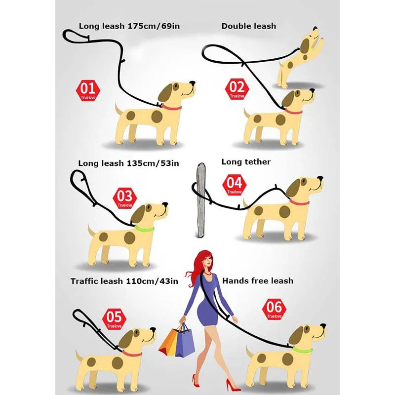 7 en 1 multi-fonction réglable chien laisse main libre laisse de dressage