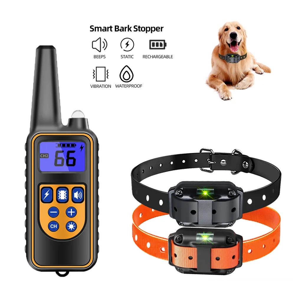 Collier de Dressage Électrique pour Chiens à 800m, Étanche, Télécommande Rechargeable