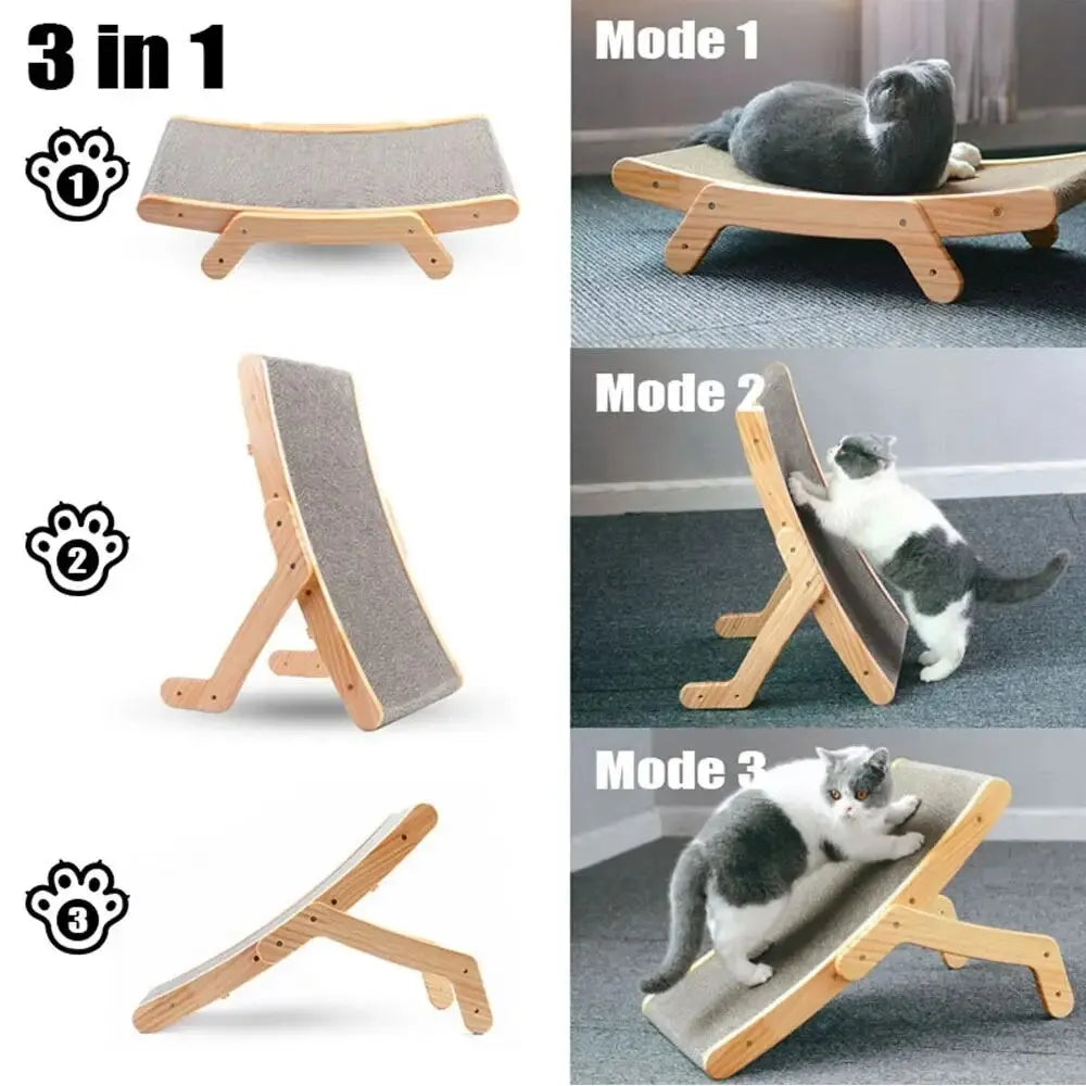 Griffoir en Bois pour Chats, Lit Lounge Détachable, 3 en 1, Poteau à Griffer