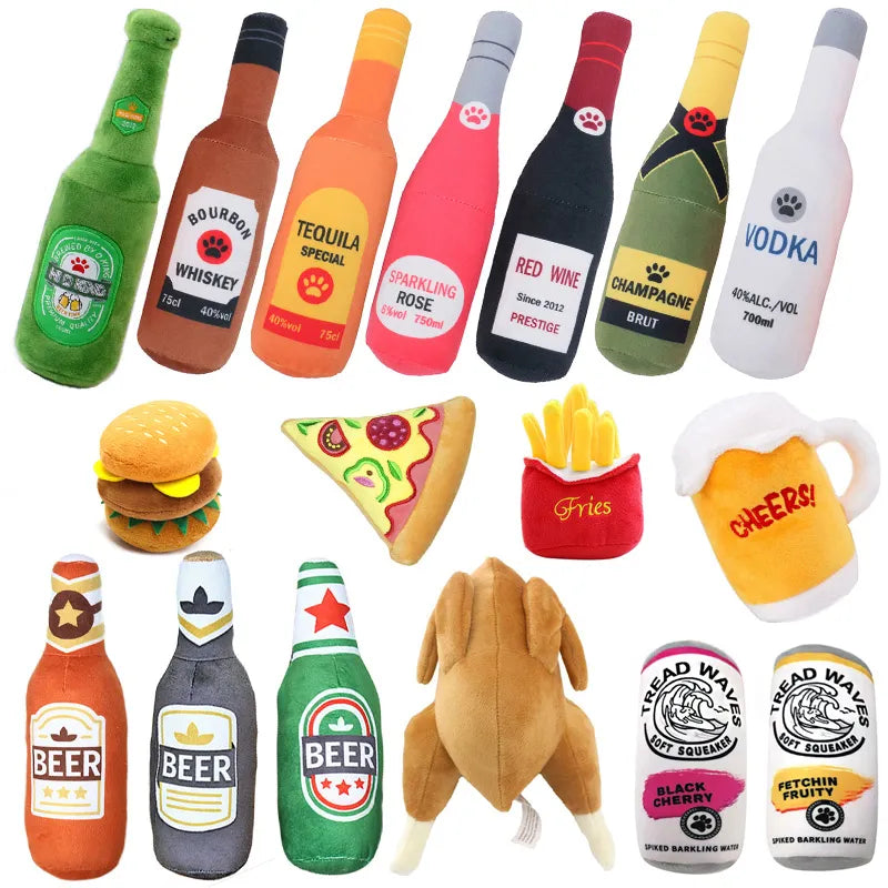 Jouets en Peluche Amusants pour Chiens avec Pouet, Forme de Bouteille de Bière