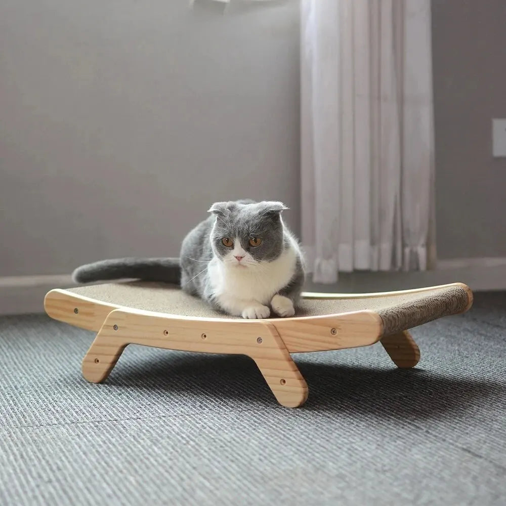 Griffoir en Bois pour Chats, Lit Lounge Détachable, 3 en 1, Poteau à Griffer