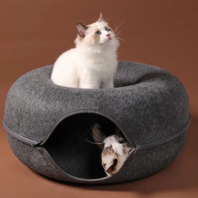 Lit pour Chat en Forme de Donut, Tunnel Interactif pour Chats, Jouet Dual-Use, Équipement Sportif pour Chatons