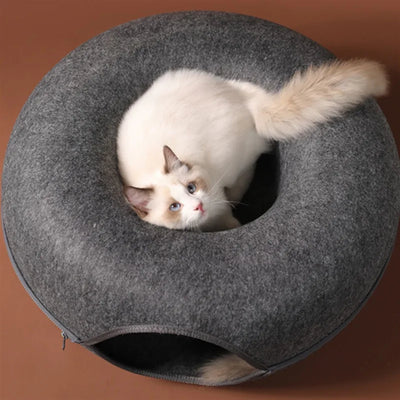 Lit pour Chat en Forme de Donut, Tunnel Interactif pour Chats, Jouet Dual-Use, Équipement Sportif pour Chatons