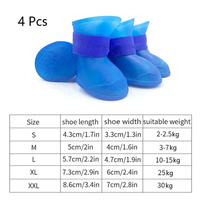 Chaussures de pluie imperméables pour petits, moyens et grands chiens et chats, chaussures d'extérieur, 4 pièces