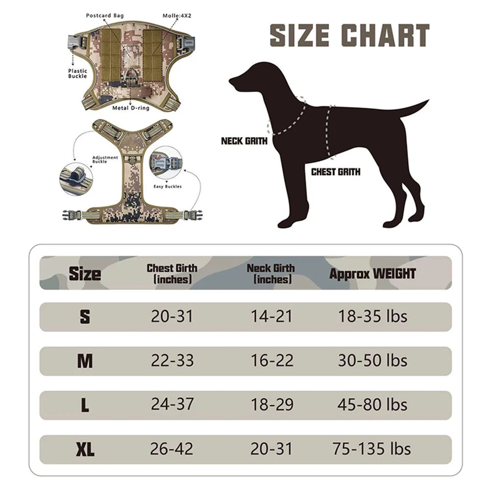 Harnais Tactique Réfléchissant et Ajustable pour Chiens